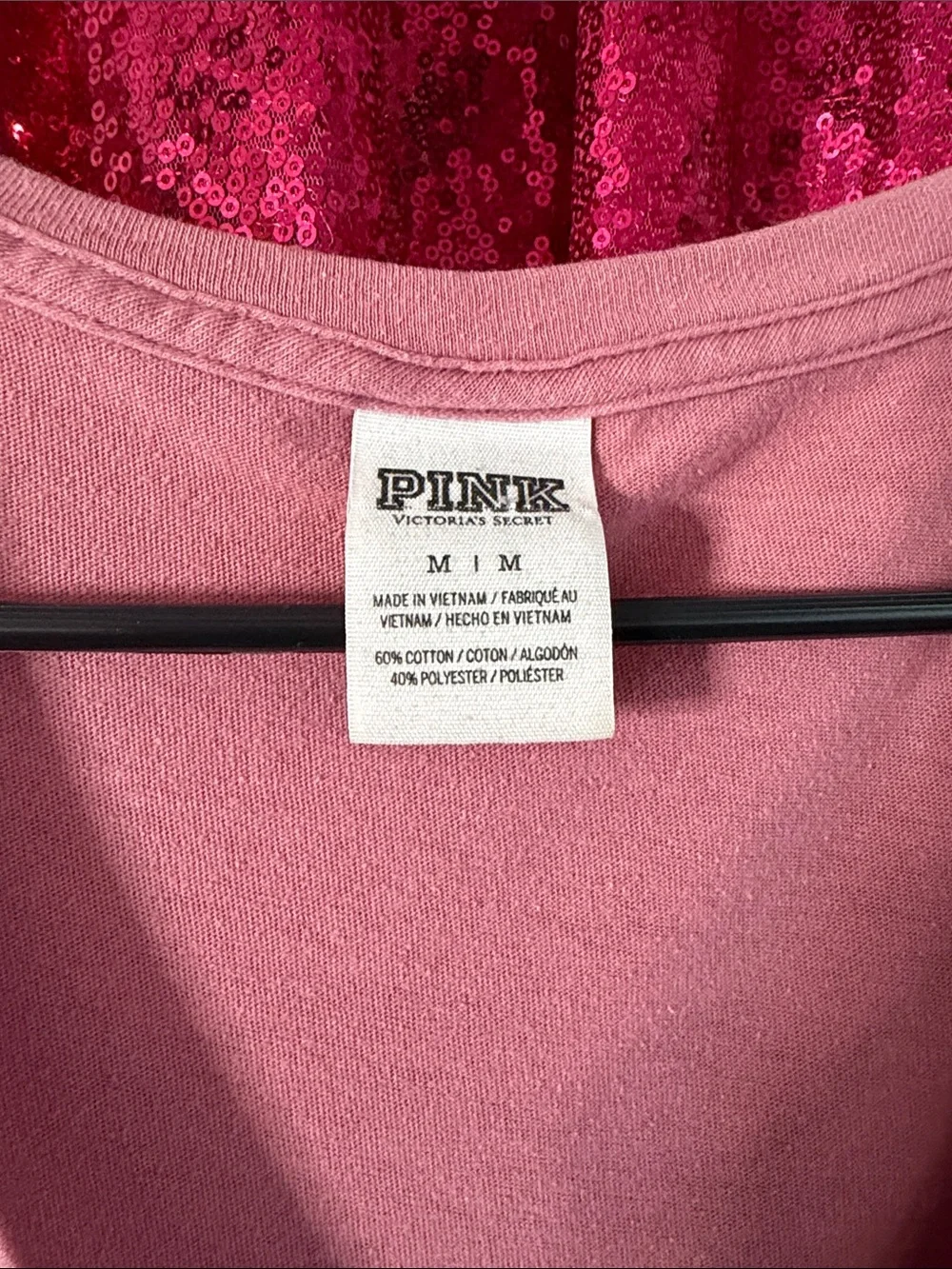 PINK Victoria's Secret Sequin Logo V-Neck Tee - Dusty Rose
